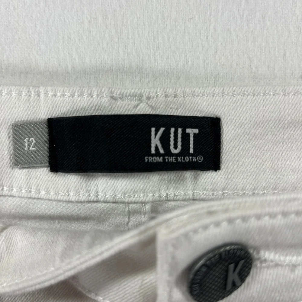 Kut from the Kloth Gidget Fray Short White Denim Raw Hem Stretch Size 12